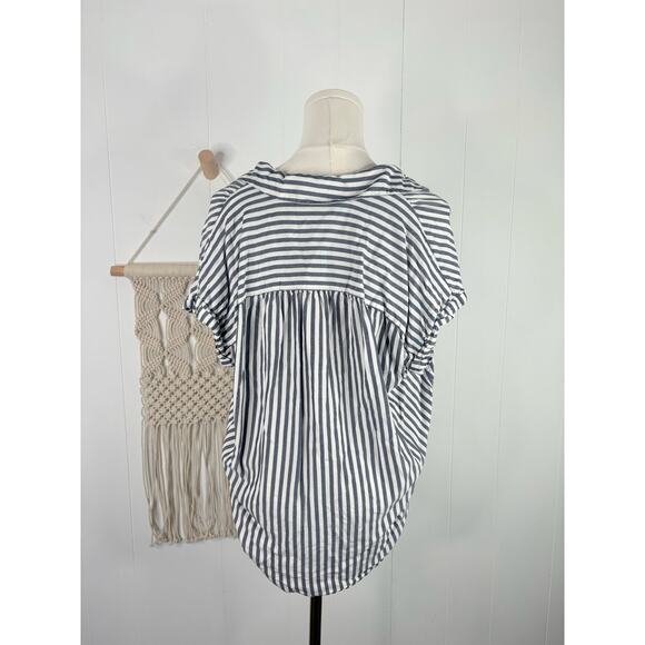 Madewell Central Stripe Button Down Shirt Size XS Short Sleeve Hi Low Top - Picture 7 of 9